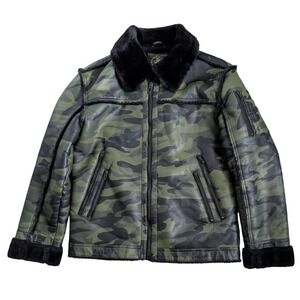 Jordan Craig Camo‎ Shearling Lined Bomber Jacket Men Large Faux Leather Aviator